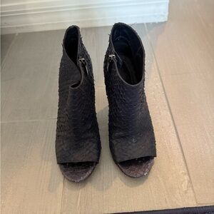 Vince Navy Blue Textured Peep-Toe Boots